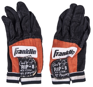 1997 Cal Ripken Jr. Playoff Game Used & Signed Pair of Franklin Batting Gloves (Ripken LOA)